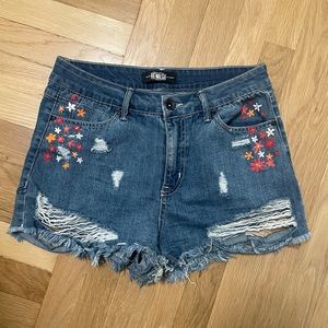 Denim Dark Wash Ripped Shorts with Hand Painted Details